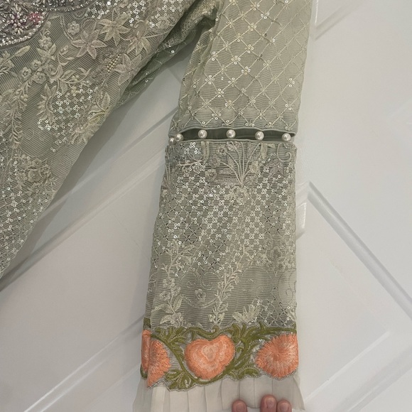 Designer 3 piece Pakistani formal wear light green, Rizwan Ahmed - Picture 7 of 10